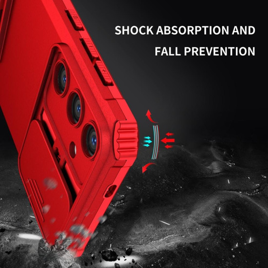 For Samsung Galaxy S24+ 5G Stereoscopic Holder Sliding Camshield Phone Case(Red)