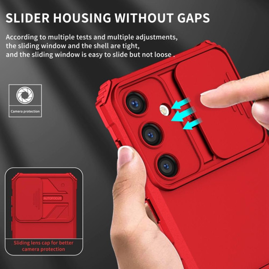 For Samsung Galaxy S24+ 5G Stereoscopic Holder Sliding Camshield Phone Case(Red)