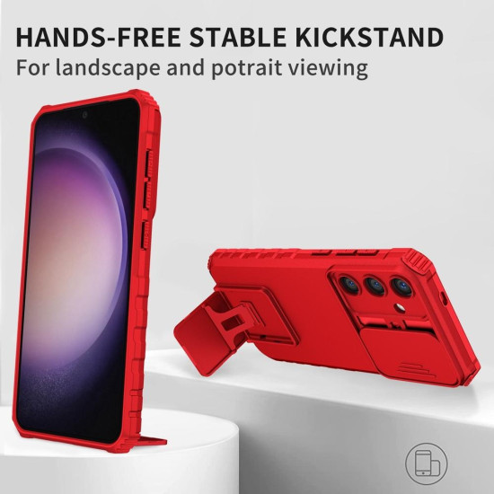 For Samsung Galaxy S24+ 5G Stereoscopic Holder Sliding Camshield Phone Case(Red)