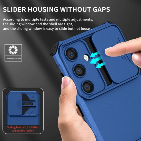 For Samsung Galaxy S24+ 5G Stereoscopic Holder Sliding Camshield Phone Case(Blue)