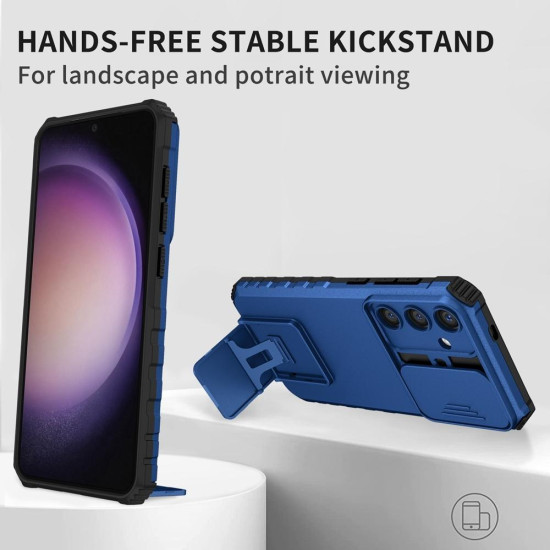 For Samsung Galaxy S24+ 5G Stereoscopic Holder Sliding Camshield Phone Case(Blue)