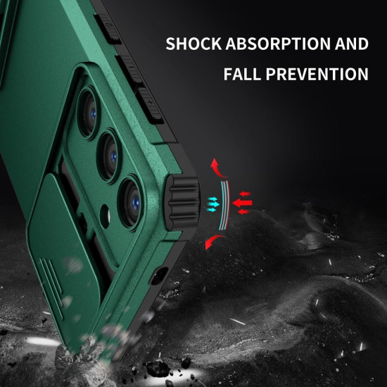 For Samsung Galaxy S24+ 5G Stereoscopic Holder Sliding Camshield Phone Case(Green)