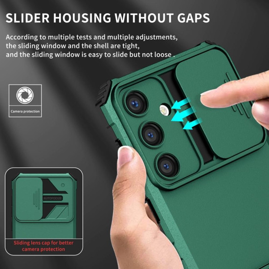For Samsung Galaxy S24+ 5G Stereoscopic Holder Sliding Camshield Phone Case(Green)