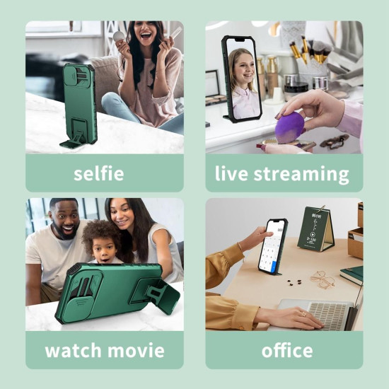 For Samsung Galaxy S24+ 5G Stereoscopic Holder Sliding Camshield Phone Case(Green)