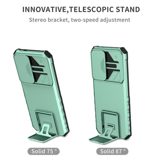 For Samsung Galaxy S24+ 5G Stereoscopic Holder Sliding Camshield Phone Case(Light Green)