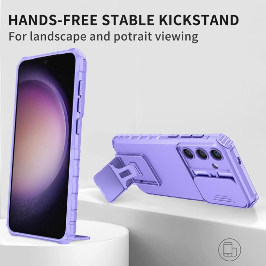 For Samsung Galaxy S24+ 5G Stereoscopic Holder Sliding Camshield Phone Case(Purple)