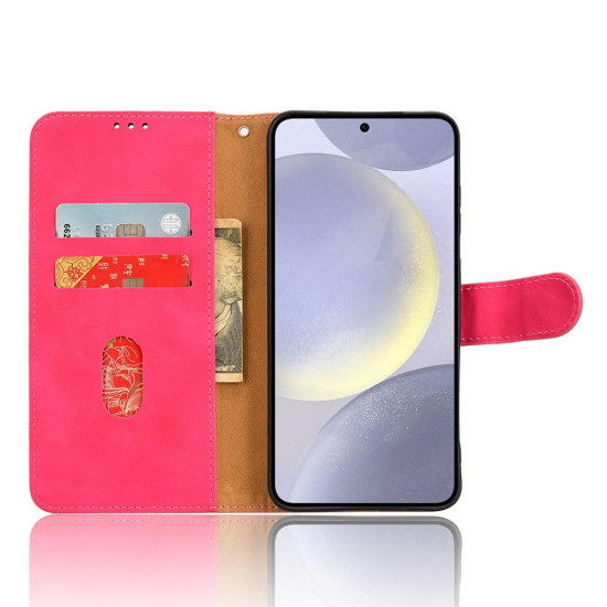 For Samsung Galaxy S24+ 5G Skin Feel Magnetic Flip Leather Phone Case(Rose Red)