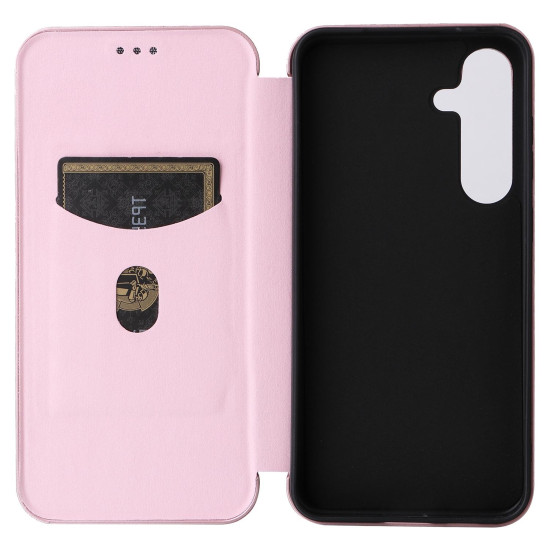 For Samsung Galaxy S24+ 5G Carbon Fiber Texture Flip Leather Phone Case(Pink)