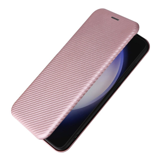 For Samsung Galaxy S24+ 5G Carbon Fiber Texture Flip Leather Phone Case(Pink)