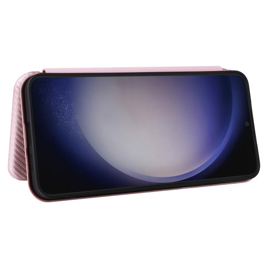 For Samsung Galaxy S24+ 5G Carbon Fiber Texture Flip Leather Phone Case(Pink)