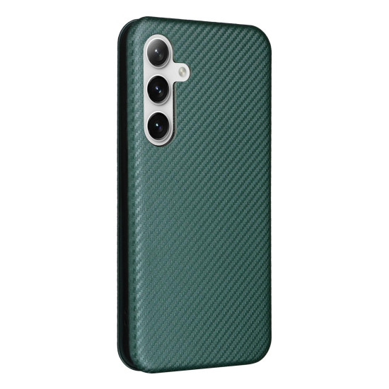 For Samsung Galaxy S24+ 5G Carbon Fiber Texture Flip Leather Phone Case(Green)