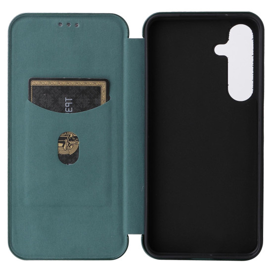 For Samsung Galaxy S24+ 5G Carbon Fiber Texture Flip Leather Phone Case(Green)