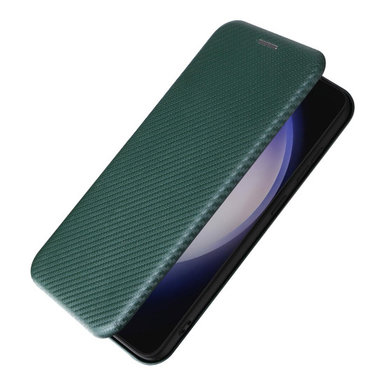 For Samsung Galaxy S24+ 5G Carbon Fiber Texture Flip Leather Phone Case(Green)