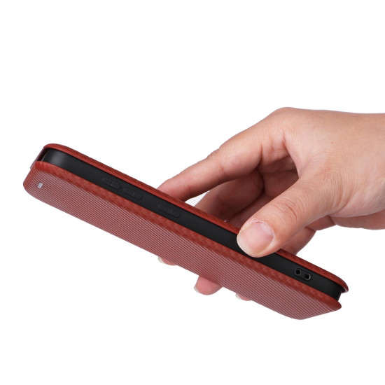 For Samsung Galaxy S24+ 5G Carbon Fiber Texture Flip Leather Phone Case(Brown)