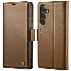 For Samsung Galaxy S24+ CaseMe 023 Butterfly Buckle Litchi Texture RFID Anti-theft Leather Phone Case(Brown)
