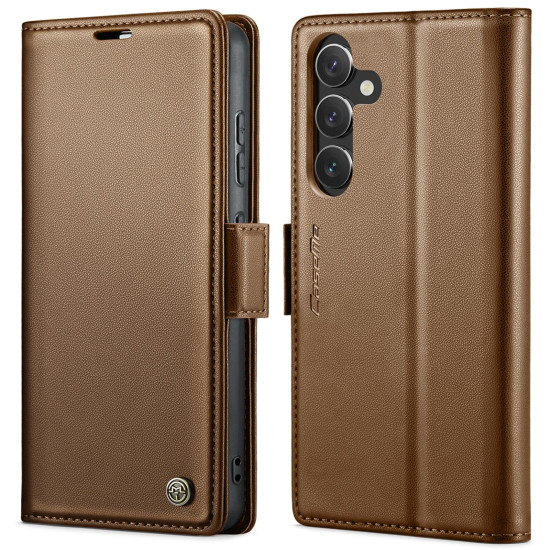 For Samsung Galaxy S24+ CaseMe 023 Butterfly Buckle Litchi Texture RFID Anti-theft Leather Phone Case(Brown)