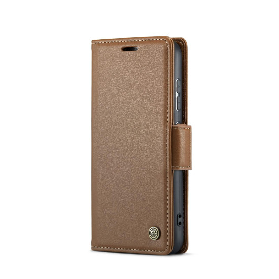 For Samsung Galaxy S24+ CaseMe 023 Butterfly Buckle Litchi Texture RFID Anti-theft Leather Phone Case(Brown)