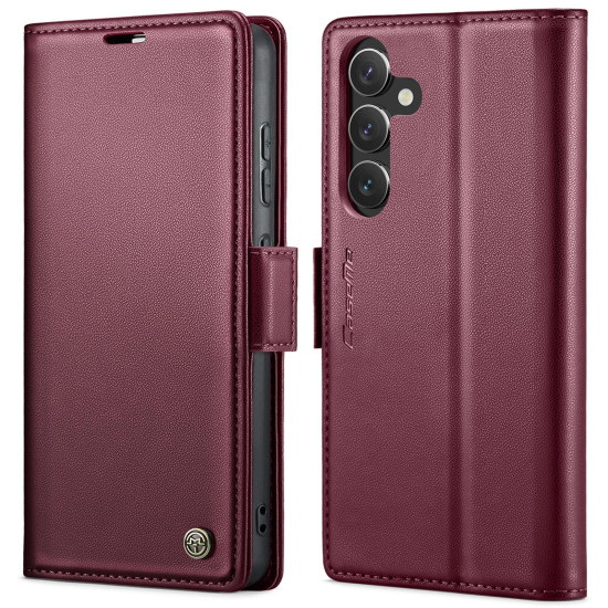 For Samsung Galaxy S24+ CaseMe 023 Butterfly Buckle Litchi Texture RFID Anti-theft Leather Phone Case(Wine Red)