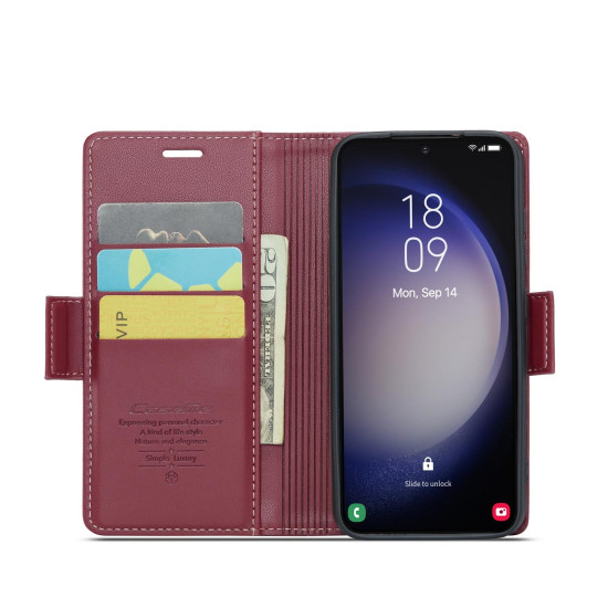For Samsung Galaxy S24+ CaseMe 023 Butterfly Buckle Litchi Texture RFID Anti-theft Leather Phone Case(Wine Red)