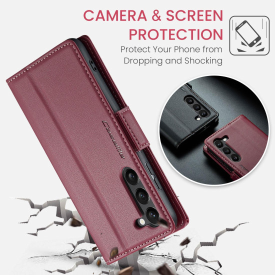 For Samsung Galaxy S24+ CaseMe 023 Butterfly Buckle Litchi Texture RFID Anti-theft Leather Phone Case(Wine Red)