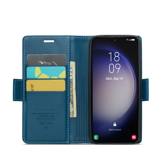 For Samsung Galaxy S24+ CaseMe 023 Butterfly Buckle Litchi Texture RFID Anti-theft Leather Phone Case(Blue)