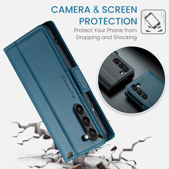 For Samsung Galaxy S24+ CaseMe 023 Butterfly Buckle Litchi Texture RFID Anti-theft Leather Phone Case(Blue)