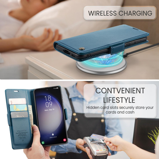 For Samsung Galaxy S24+ CaseMe 023 Butterfly Buckle Litchi Texture RFID Anti-theft Leather Phone Case(Blue)