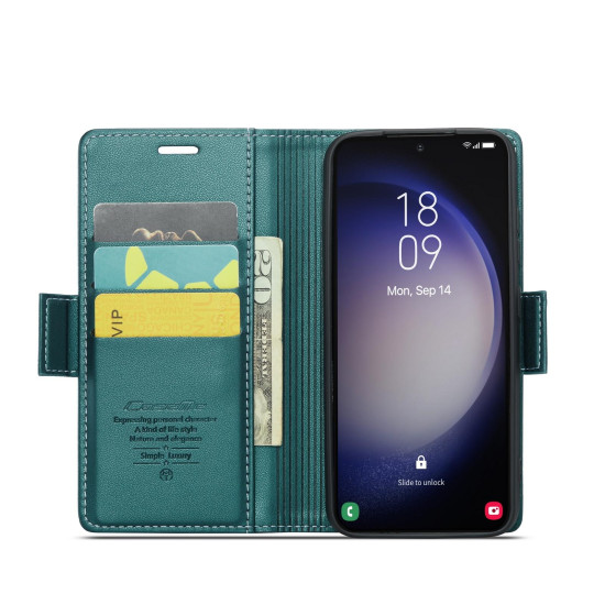 For Samsung Galaxy S24+ CaseMe 023 Butterfly Buckle Litchi Texture RFID Anti-theft Leather Phone Case(Pearly Blue)