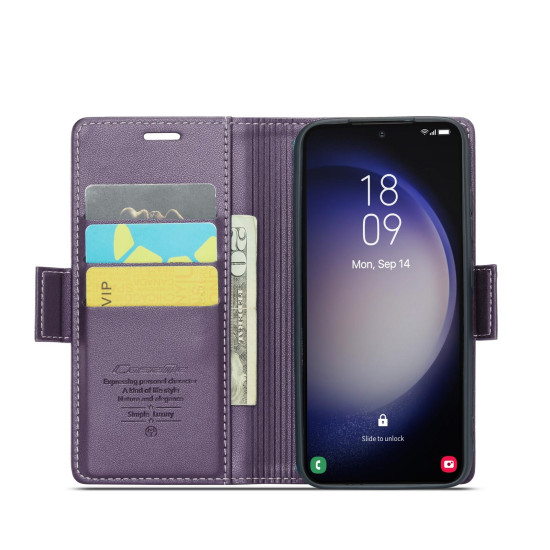 For Samsung Galaxy S24+ CaseMe 023 Butterfly Buckle Litchi Texture RFID Anti-theft Leather Phone Case(Pearly Purple)