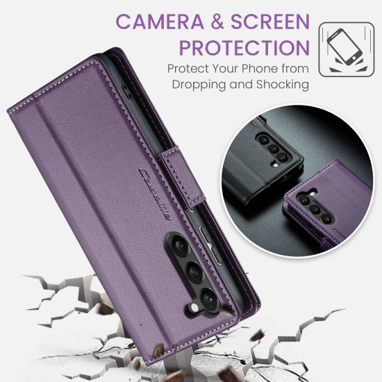 For Samsung Galaxy S24+ CaseMe 023 Butterfly Buckle Litchi Texture RFID Anti-theft Leather Phone Case(Pearly Purple)