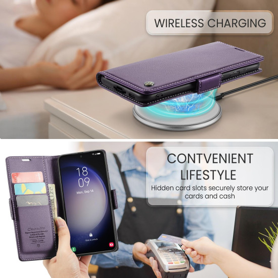 For Samsung Galaxy S24+ CaseMe 023 Butterfly Buckle Litchi Texture RFID Anti-theft Leather Phone Case(Pearly Purple)