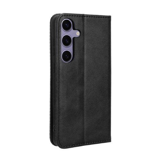 For Samsung Galaxy S24+ 5G Magnetic Buckle Retro Texture Leather Phone Case(Black)