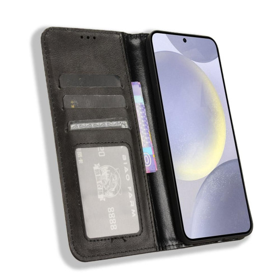 For Samsung Galaxy S24+ 5G Magnetic Buckle Retro Texture Leather Phone Case(Black)
