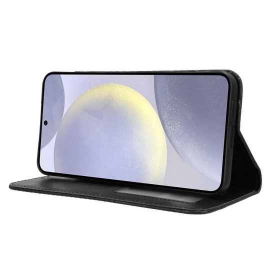 For Samsung Galaxy S24+ 5G Magnetic Buckle Retro Texture Leather Phone Case(Black)
