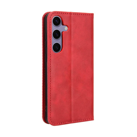 For Samsung Galaxy S24+ 5G Magnetic Buckle Retro Texture Leather Phone Case(Red)