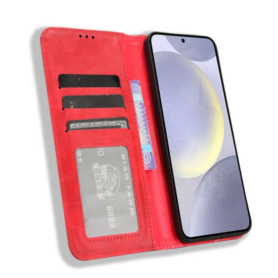 For Samsung Galaxy S24+ 5G Magnetic Buckle Retro Texture Leather Phone Case(Red)