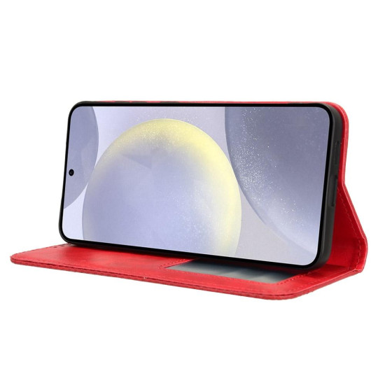 For Samsung Galaxy S24+ 5G Magnetic Buckle Retro Texture Leather Phone Case(Red)