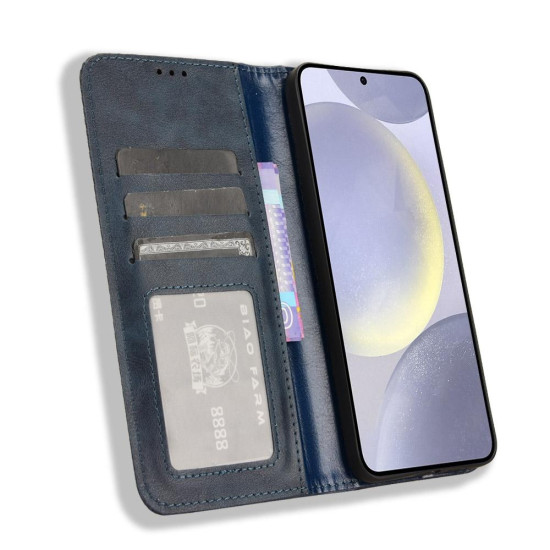 For Samsung Galaxy S24+ 5G Magnetic Buckle Retro Texture Leather Phone Case(Blue)