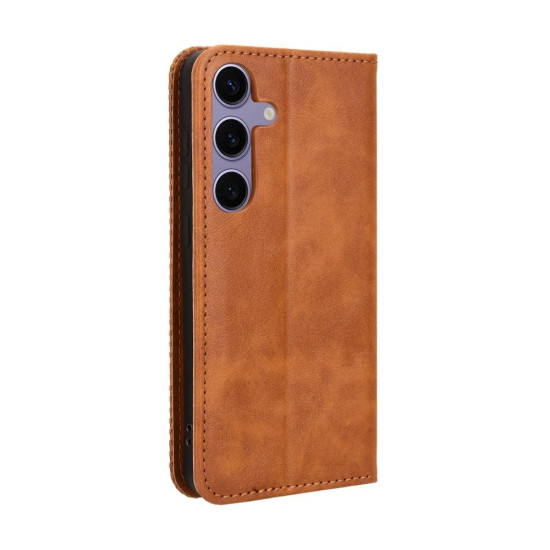 For Samsung Galaxy S24+ 5G Magnetic Buckle Retro Texture Leather Phone Case(Brown)