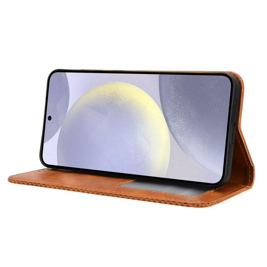 For Samsung Galaxy S24+ 5G Magnetic Buckle Retro Texture Leather Phone Case(Brown)