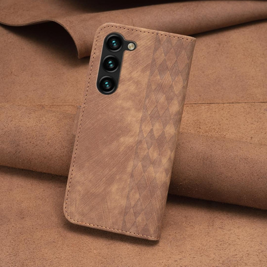 For Samsung Galaxy S24+ 5G Plaid Embossed Leather Phone Case(Brown)