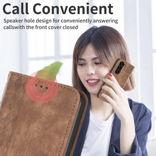 For Samsung Galaxy S24+ 5G Plaid Embossed Leather Phone Case(Brown)
