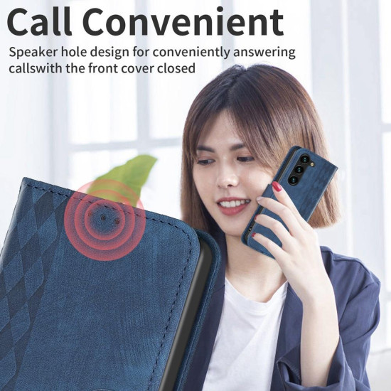 For Samsung Galaxy S24+ 5G Plaid Embossed Leather Phone Case(Blue)