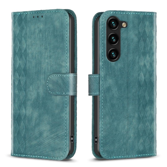 For Samsung Galaxy S24+ 5G Plaid Embossed Leather Phone Case(Green)