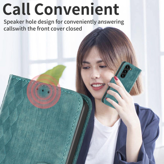 For Samsung Galaxy S24+ 5G Plaid Embossed Leather Phone Case(Green)