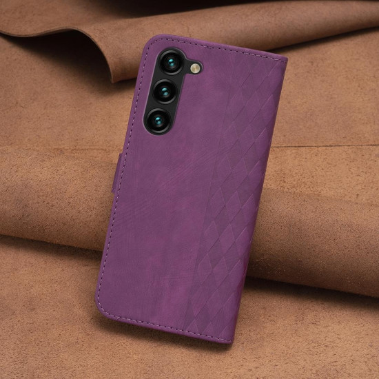 For Samsung Galaxy S24+ 5G Plaid Embossed Leather Phone Case(Purple)