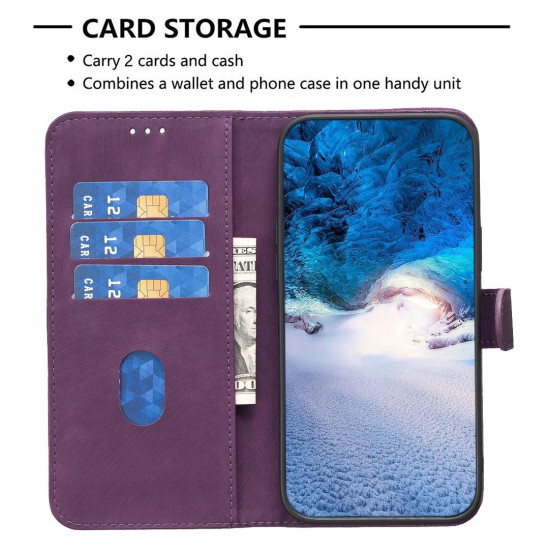 For Samsung Galaxy S24+ 5G Plaid Embossed Leather Phone Case(Purple)