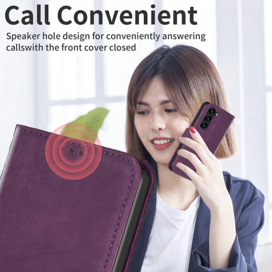 For Samsung Galaxy S24+ 5G Plaid Embossed Leather Phone Case(Purple)