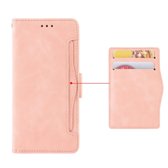 For Samsung Galaxy S24+ 5G Skin Feel Calf Texture Card Slots Leather Phone Case(Pink)