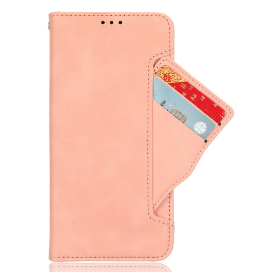 For Samsung Galaxy S24+ 5G Skin Feel Calf Texture Card Slots Leather Phone Case(Pink)